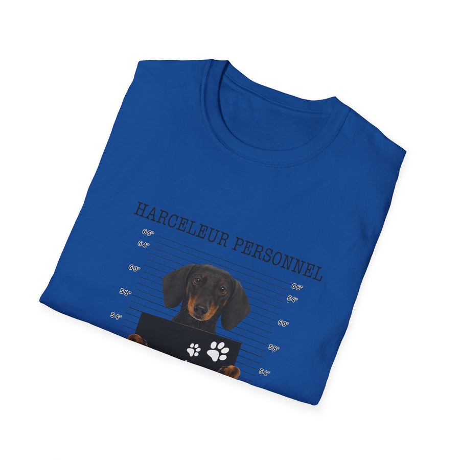 T-shirt Teckel « Harceleur personnel – Je te suivrai partout où tu vas » – Cadeau drôle propriétaire de teckel