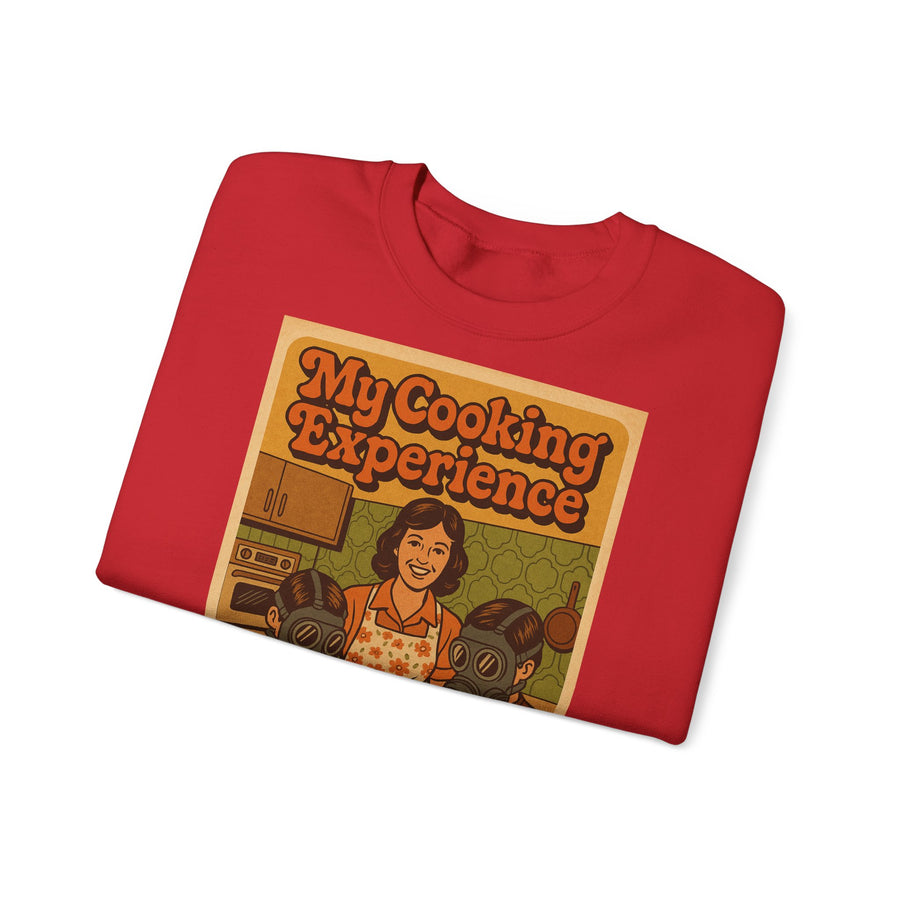 True Insights My First Cooking Experience Sweatshirt – Retro-Motiv mit Gasmasken in der Küche