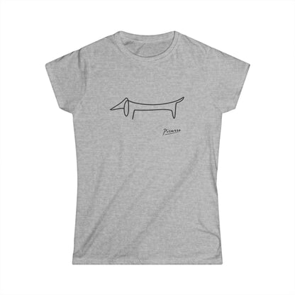 True Insights Damen T-Shirt Picasso Dackel als reduzierte Linienkunst in Sport Grey