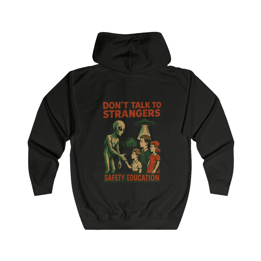 Don't Talk to Strangers Alien Zip-Hoodie – Lustiges Retro-UFO-Motiv