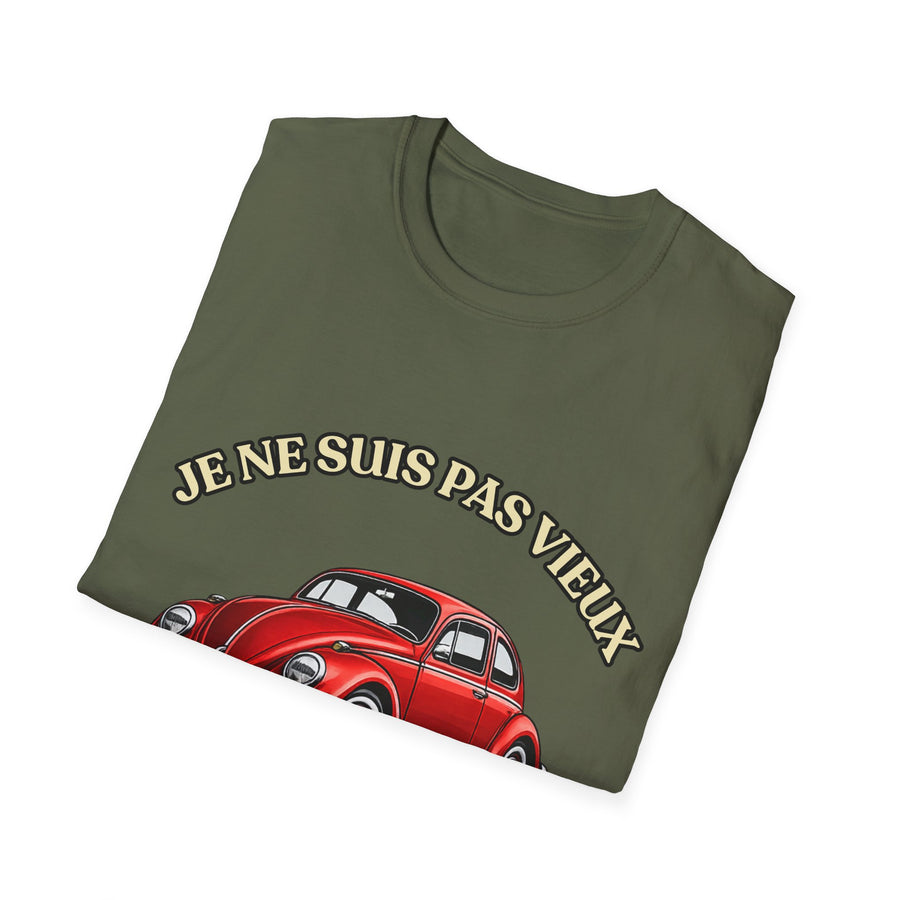 T-shirt Millésime 1976 « Je ne suis pas vieux, je suis vintage » – Cadeau anniversaire 50 ans homme – Coccinelle rouge, voiture ancienne rétro