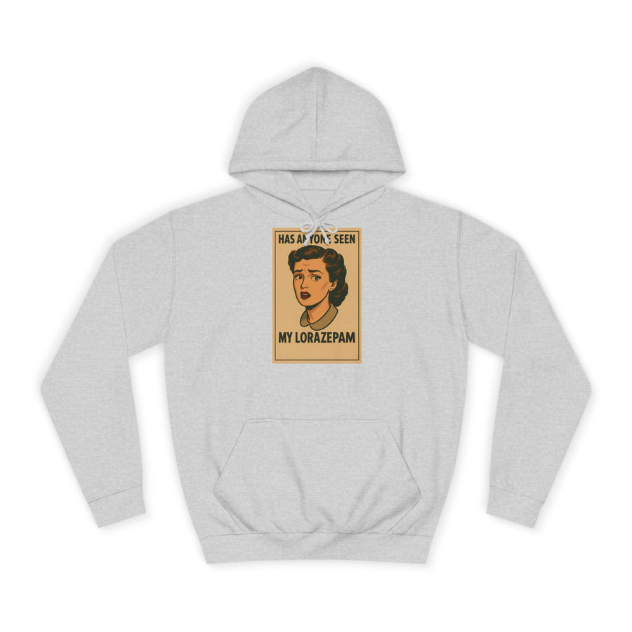 True Insights Has Anyone Seen My Lorazepam Hoodie – Retro-Pop-Art mit schwarzem Humor in Heather Grey