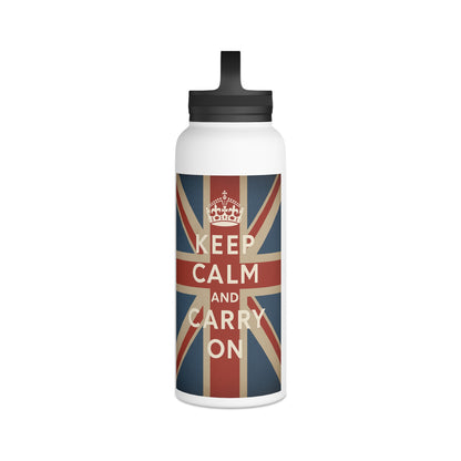 Keep Calm and Carry On RVS Drinkfles – Union Jack Vintage Design, Geïsoleerd met Handvat-Deksel, Brits Cadeau
