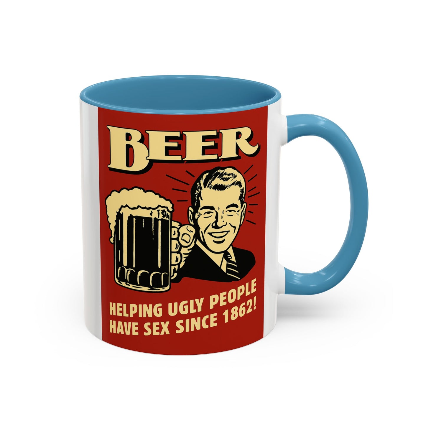 Bunte Tasse "BEER - Helping Ugly People" | Lustige Retro Bier Kaffeetasse | Vintage Geschenk für Bierliebhaber & Partyfans