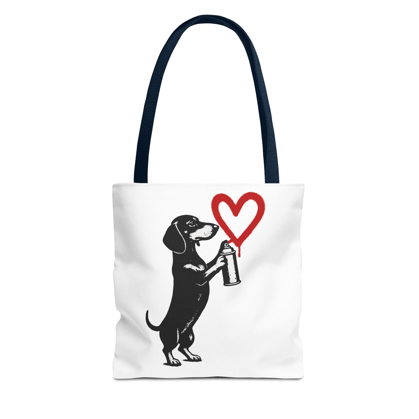 Banksy inspirierter Dackel Tote Bag Polyester – Street-Art Herz Sprühdose Beutel für Sport, Uni & Einkauf