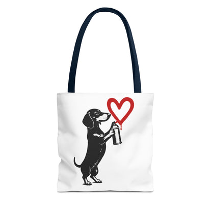 Banksy inspirierter Dackel Tote Bag Polyester – Street-Art Herz Sprühdose Beutel für Sport, Uni & Einkauf