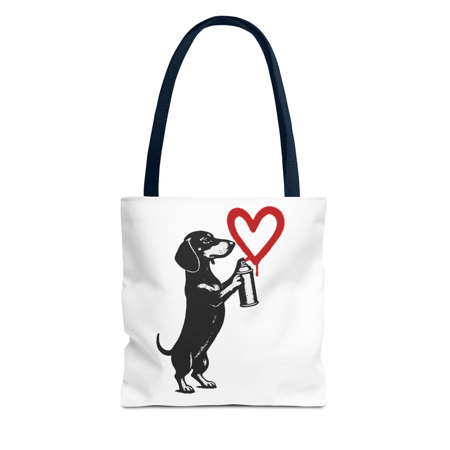 Banksy-Inspired Dachshund Tote Bag – Street Art Heart Spray Can Bag for Sports, Uni & Shopping