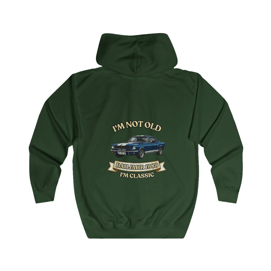 Geschenk zum 37. Geburtstag – Sweatjacke Jahrgang 1989 Muscle Car – Bottle Green – Rückenansicht
