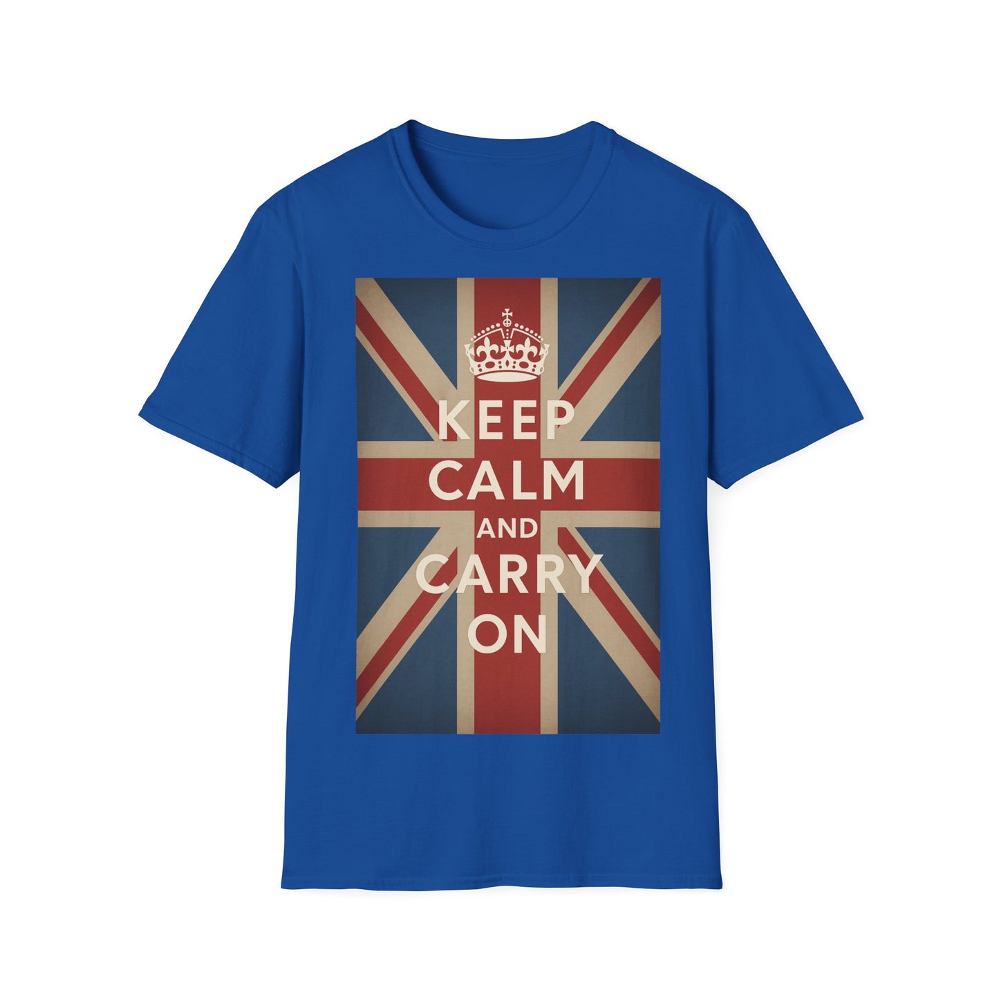 True Insights T-Shirt Keep Calm and Carry On Union Jack Vintage in Royalblau, britische Flagge, Unisex Shirt