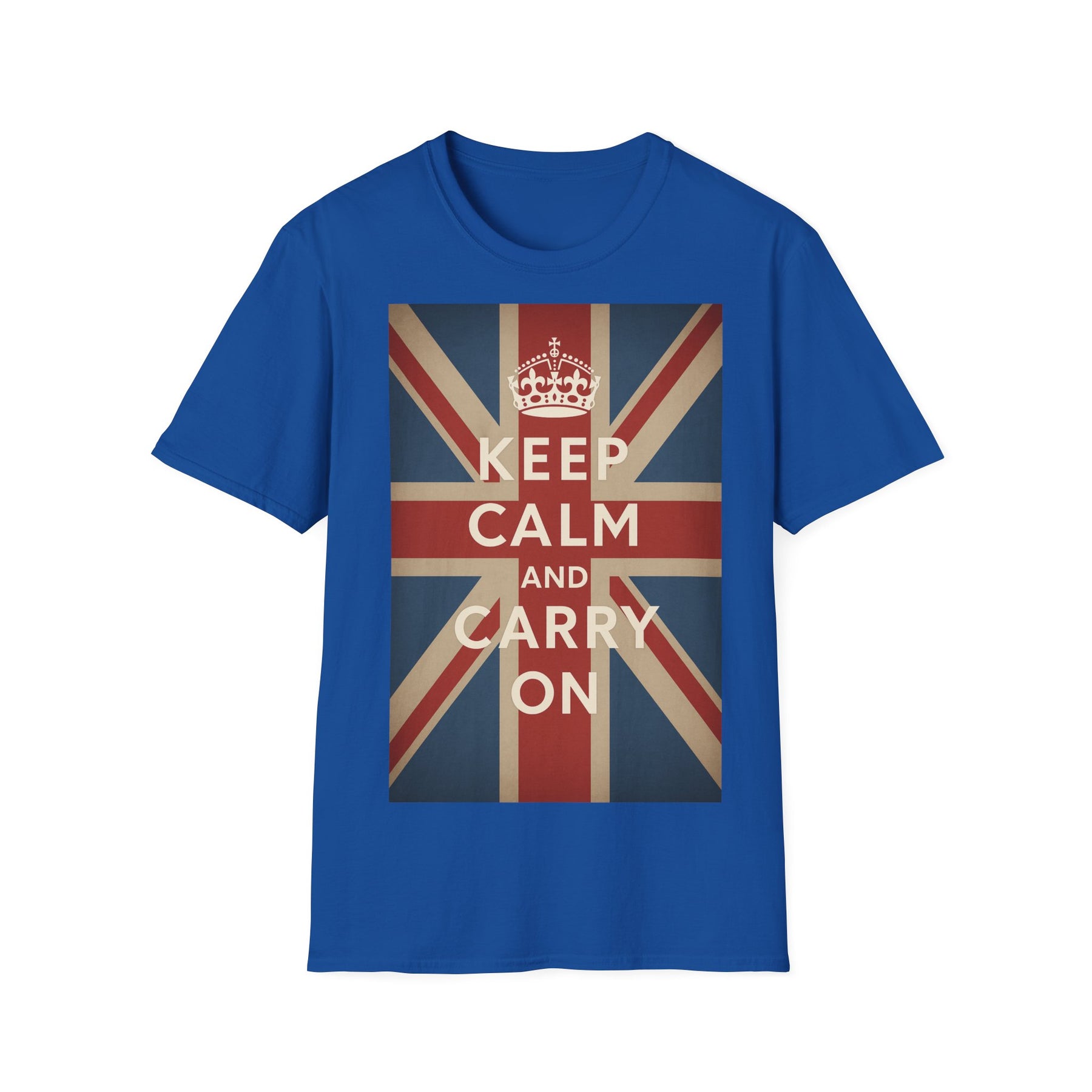 True Insights T-Shirt Keep Calm and Carry On Union Jack Vintage in Royalblau, britische Flagge, Unisex Shirt