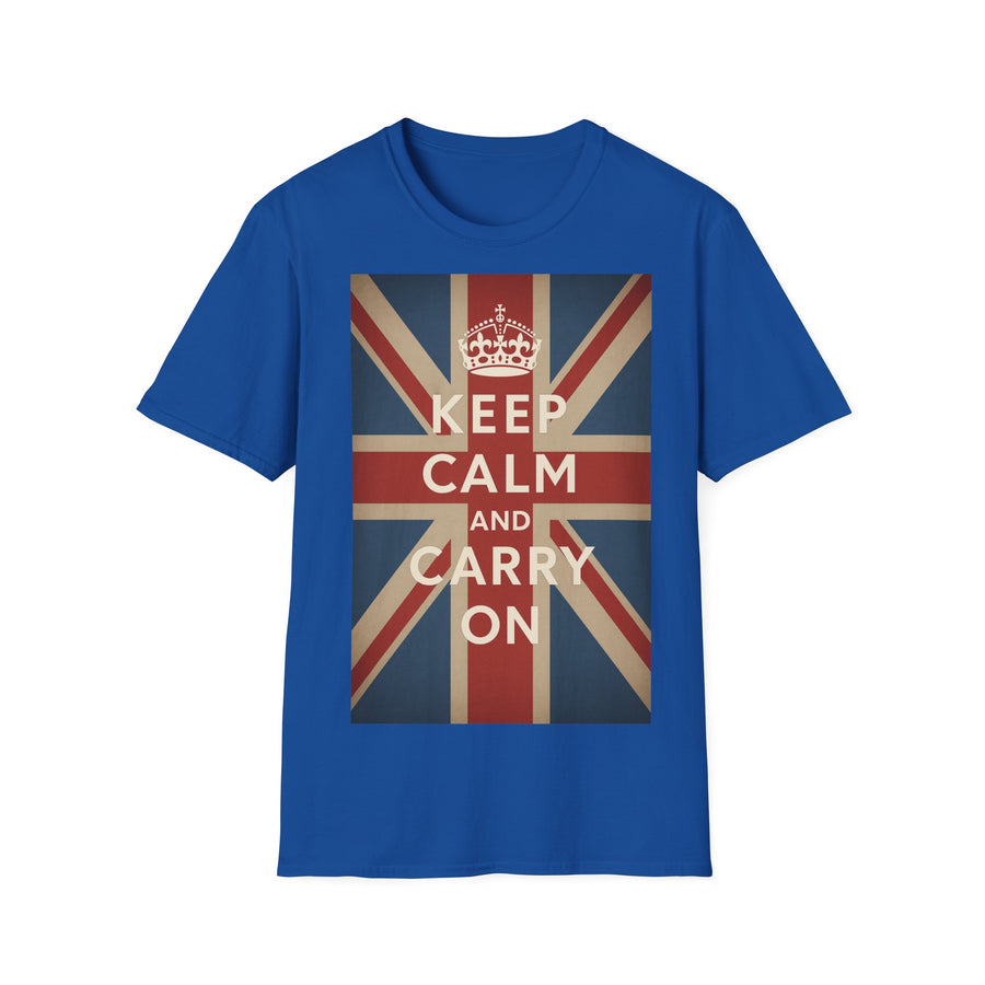 True Insights T-Shirt Keep Calm and Carry On Union Jack Vintage in Royalblau, britische Flagge, Unisex Shirt
