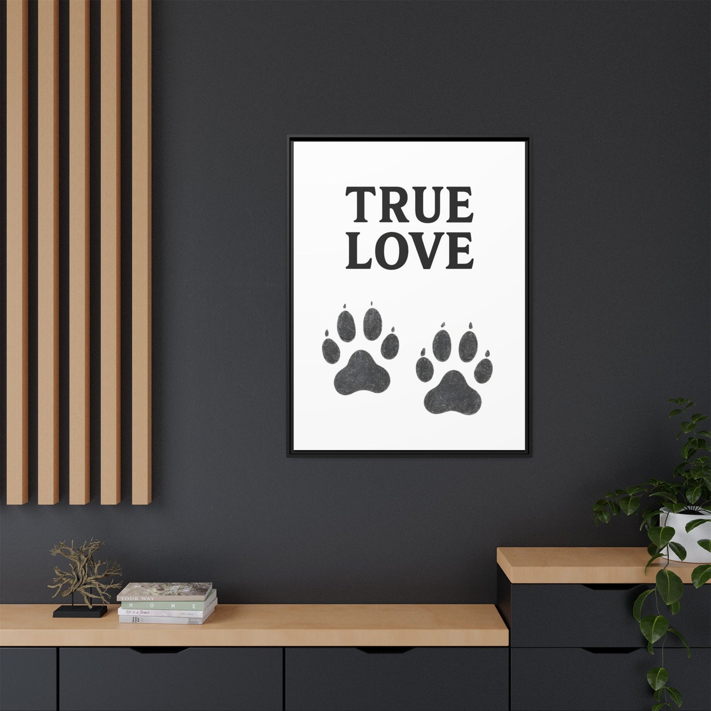 TRUE LOVE – Gerahmtes Wandbild mit Pfotenabdrücken | Tierliebe als stilvolles Geschenk
