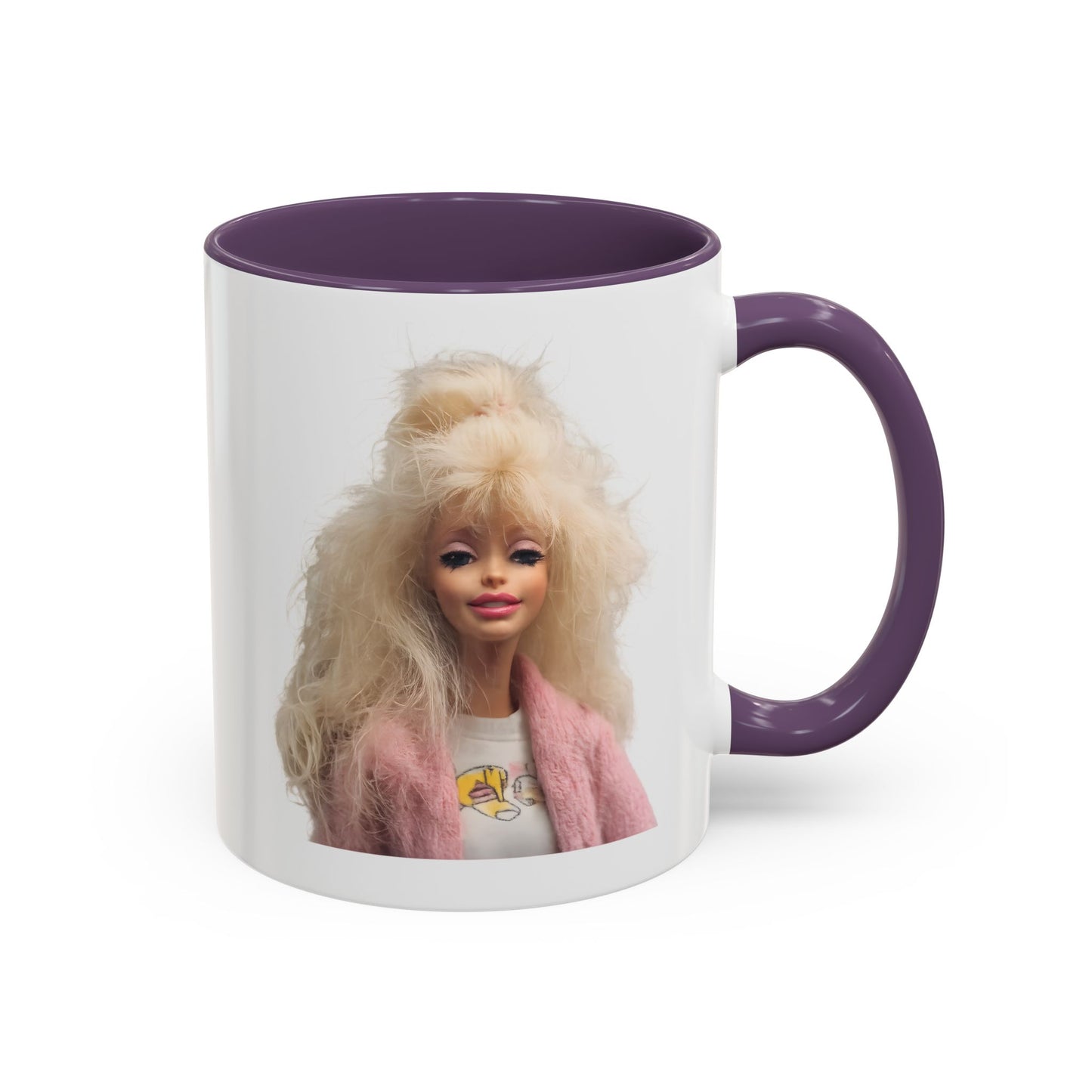 Retro 80er Puppe Tasse | Kultige Blondine mit Föhnfrisur & rosa Jacke | Kaffeebecher Geschenk für Nostalgie- & Barbie-Fans