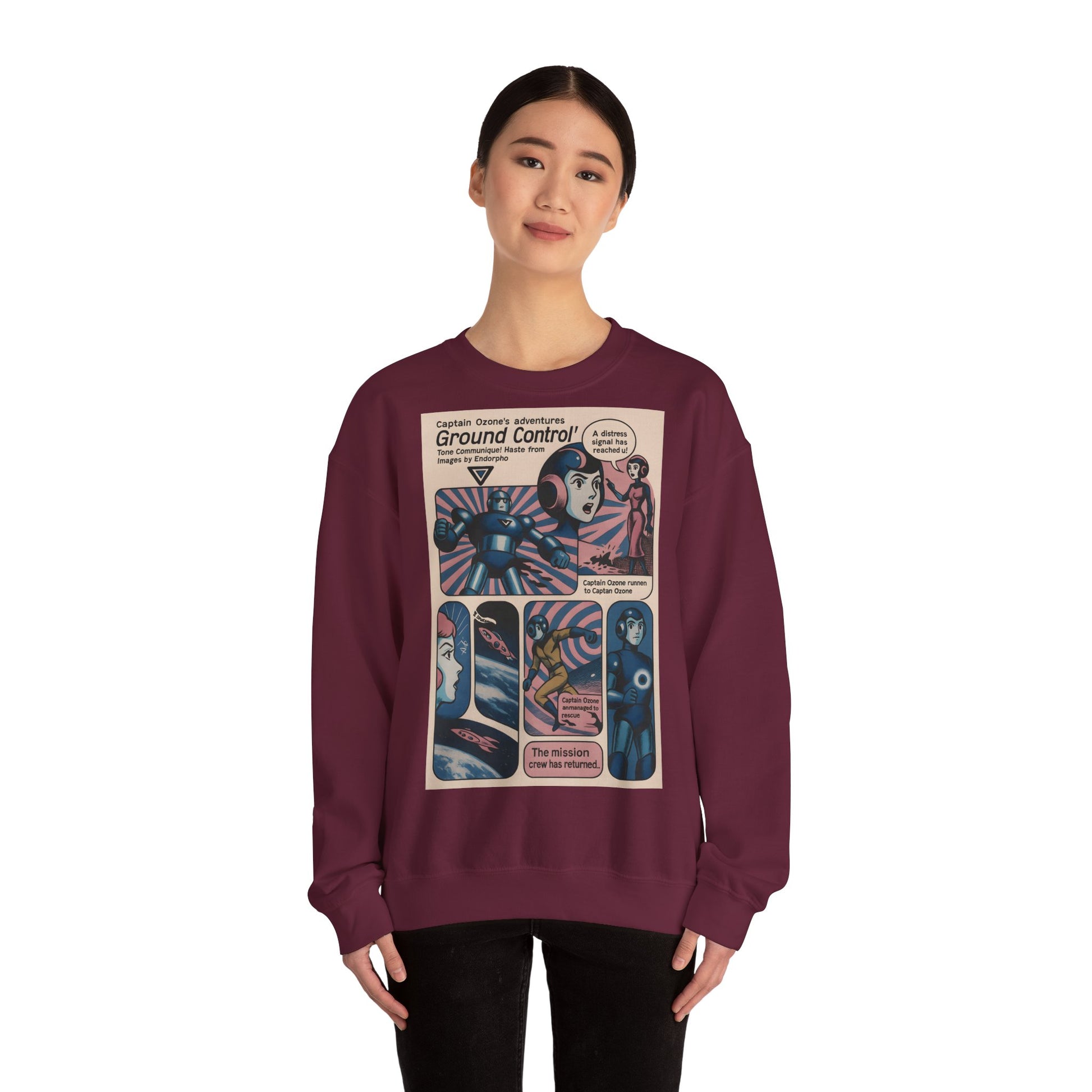 Retro Space Comic Sweatshirt – Captain Ozone „Ground Control“ Edition