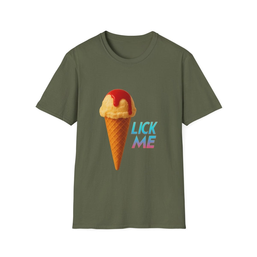 True Insights Lick Me T-Shirt satirisches Eis Motiv in Military Green