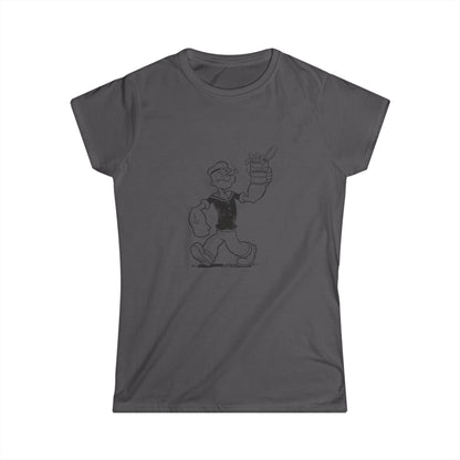 True Insights Damen T-Shirt mit Spinat Dose Sailor Motiv in Charcoal, satirisches Retro Comic Kult Design