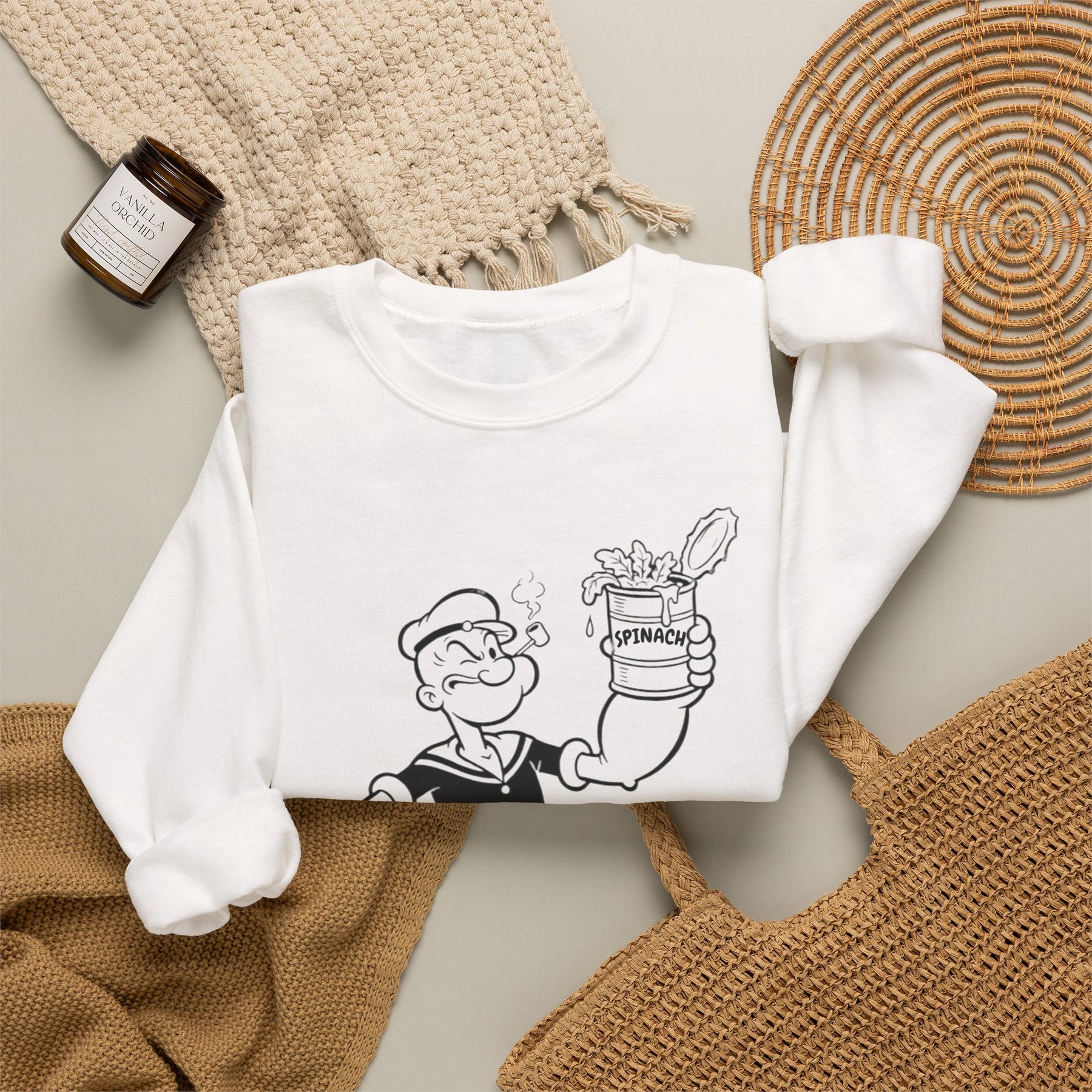 True Insights Sweatshirt Popeye Spinat Dose Retro Comic Sailor Pullover für Cartoon-Fans