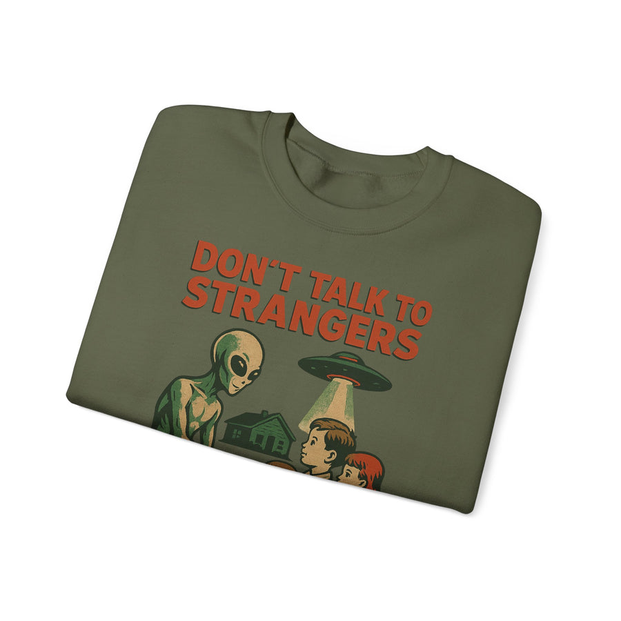 True Insights Don't Talk to Strangers Alien Sweatshirt – Lustiges Retro-UFO-Motiv