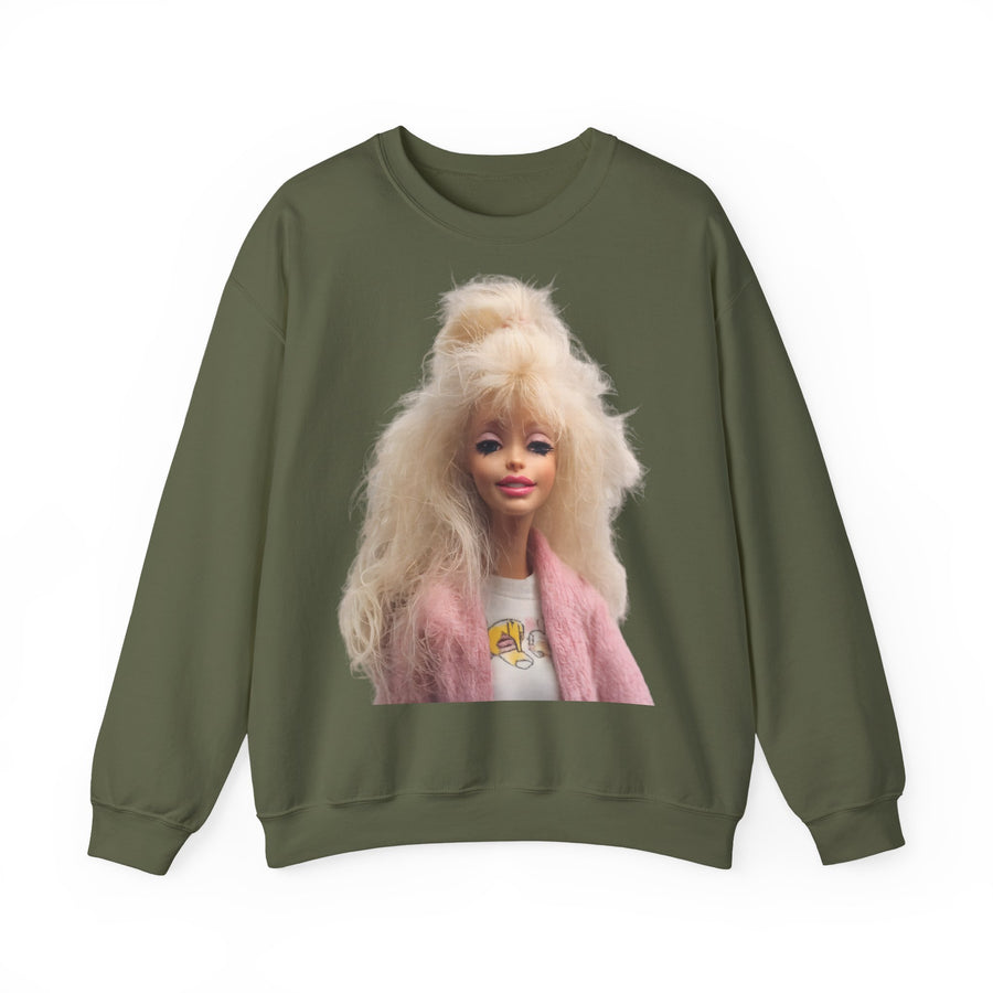 Retro Doll Portrait Women's Sweatshirt | 80s Blonde Doll Fashion | Pink Vintage Style Gift