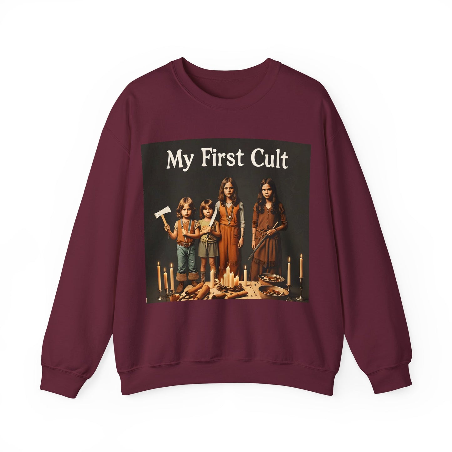 Sweatshirt – Kultig gruselig: „My First Cult“-Sweatshirt – Dark Humor für Fortgeschrittene | True Insights Design mit Humor