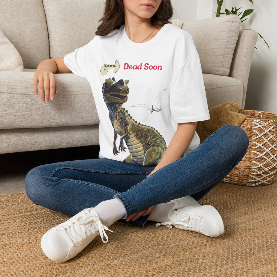 True Insights T-Shirt We'll All Be Dead Soon mit Dino Print, sarkastisches Shirt im Detail