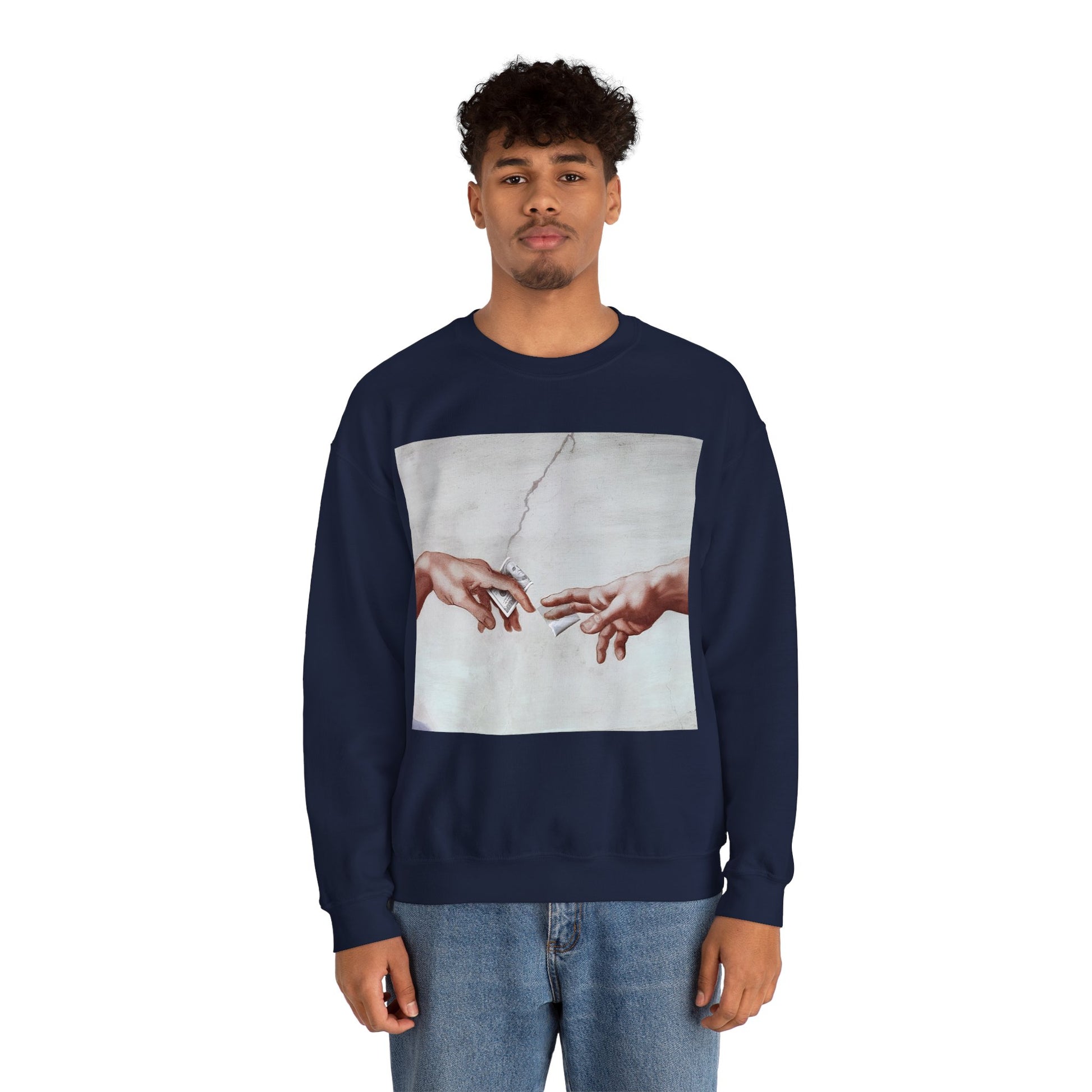 Sweatshirt – The Deal Sweatshirt – Satirische Kunst trifft Streetwear | Michelangelo Meme Design | True Insights Design mit Humor