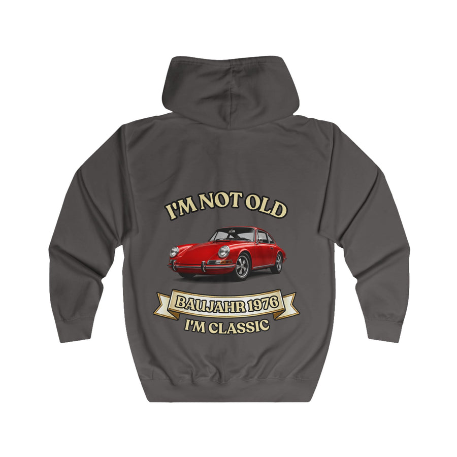 True Insights Geschenk zum 50. Geburtstag – Sweatjacke Jahrgang 1976 mit Porsche-Motiv | Zip-Hoodie mit Rückendruck