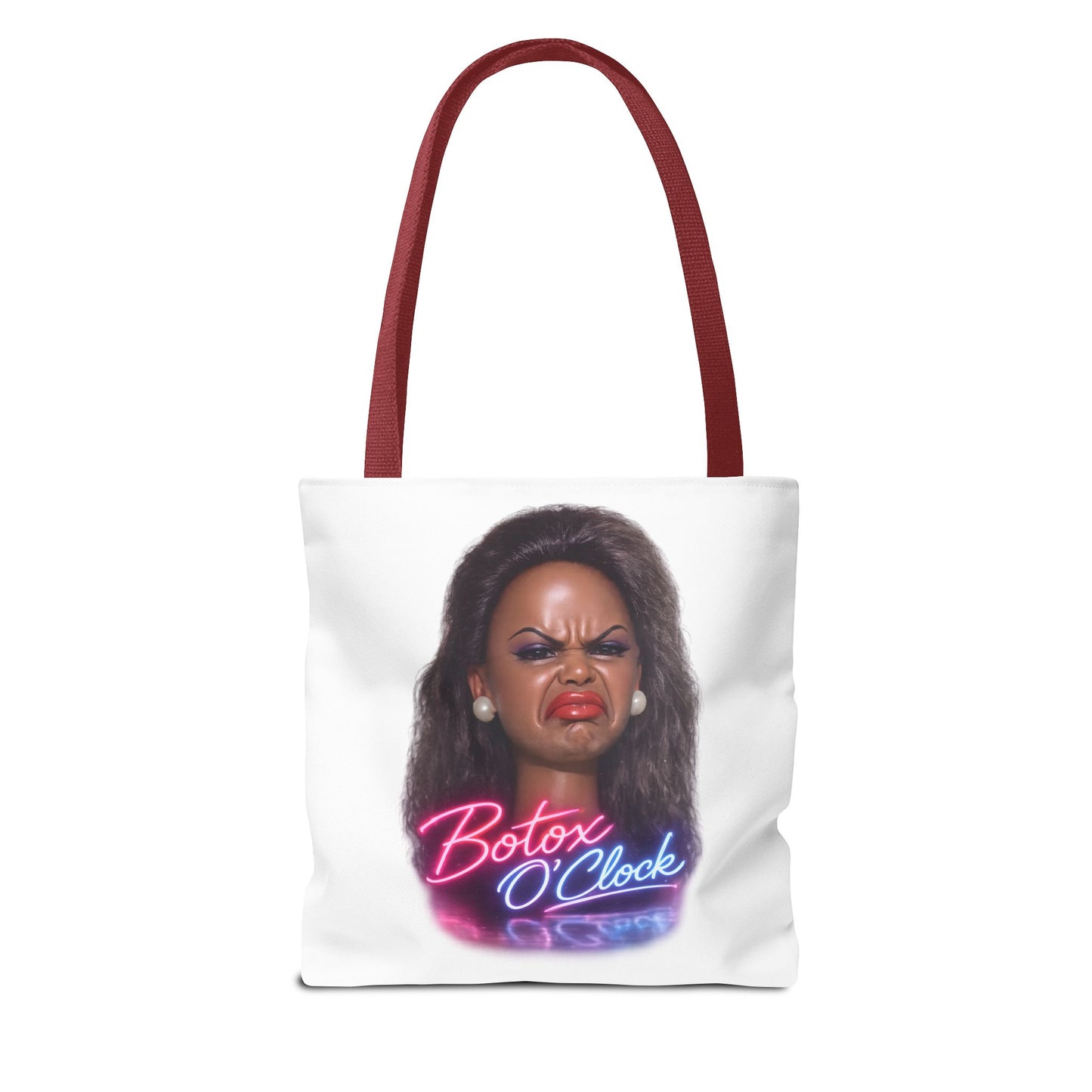 Botox O'Clock Tote Bag – Lustiger Polyester-Beutel mit Neon-Grimasse | Gym Sport Einkauf Geschenk