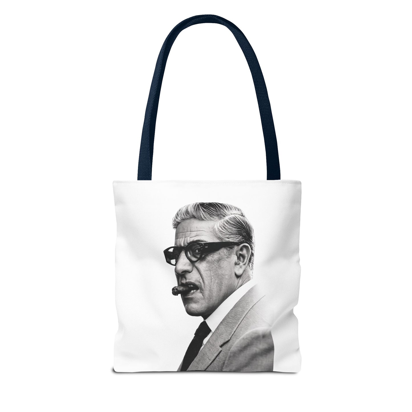 Aristoteles Onassis Portrait Tote Bag – Vintage Schwarz-Weiß Zigarre Ikone Polyester Stofftasche für Stil-Liebhaber