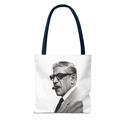 Aristoteles Onassis Portrait Tote Bag – Vintage Schwarz-Weiß Zigarre Ikone Polyester Stofftasche für Stil-Liebhaber
