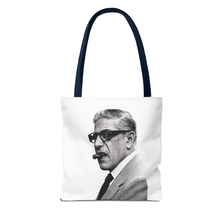 Tote Bag Portrait Aristote Onassis – Icône Vintage Noir & Blanc au Cigare, Sac en Polyester pour Amateurs de Style