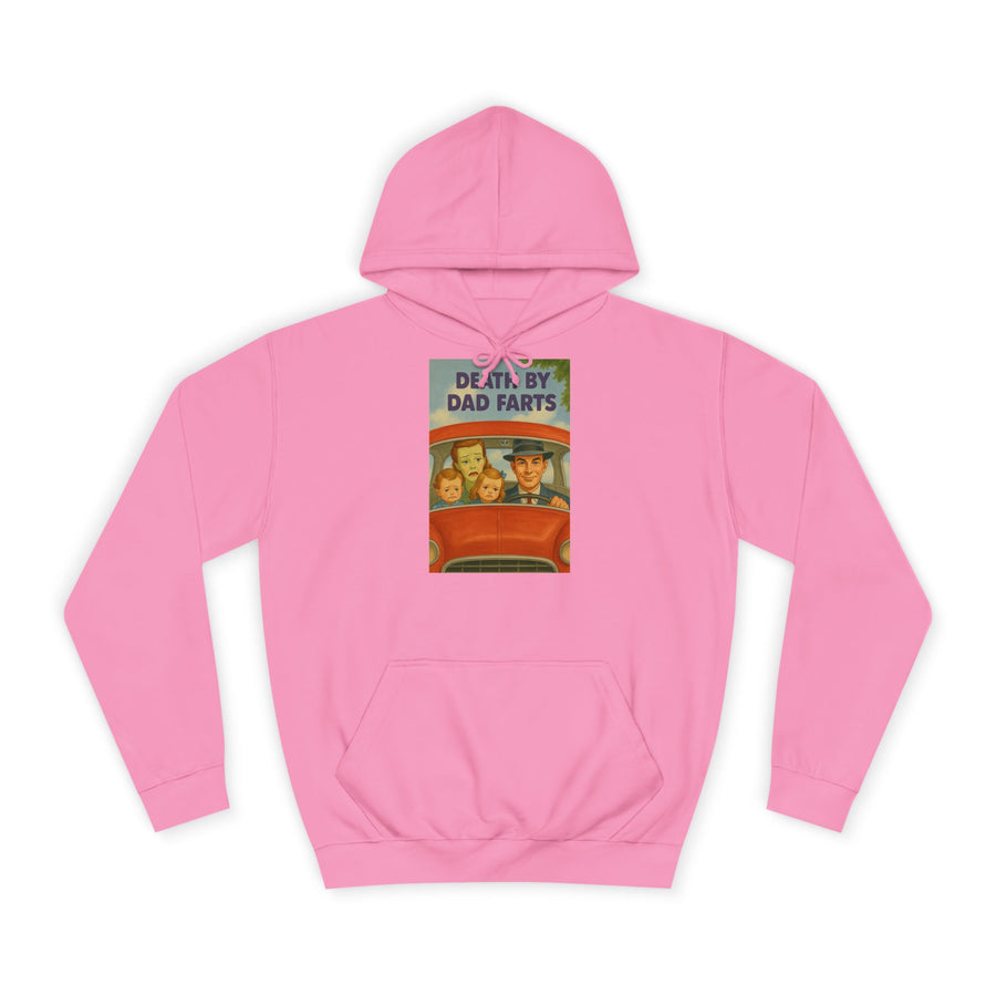 True Insights Death by Dad Farts Hoodie – Retro-Familiendrama mit schwarzem Humor in Candyfloss Pink