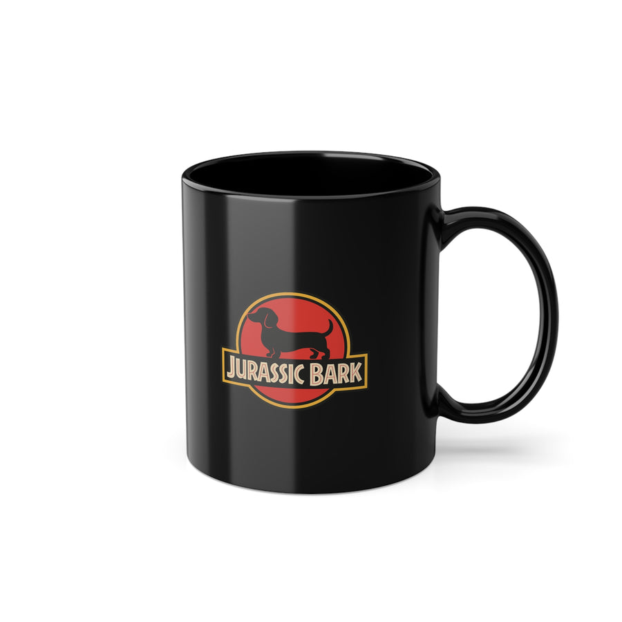Mug Jurassic Bark Noir – Tasse à café teckel drôle, cadeau parodie pour amoureux des chiens
