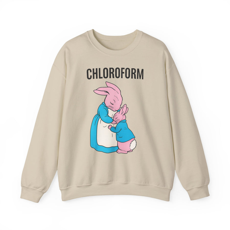 True Insights CHLOROFORM Hase Sweatshirt – Schwarzer Humor mit Häschen-Motiv in Sand