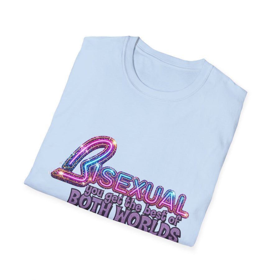 True Insights Bi Pride T-Shirt Best Of Both Worlds CSD Glitzer-Look modernes Outfit
