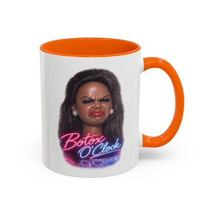 Botox O'Clock Tasse - Lustige Neon Kaffeetasse mit witzigem Grimasse-Motiv, Geschenk für Beauty-Fans & Humor-Liebhaber