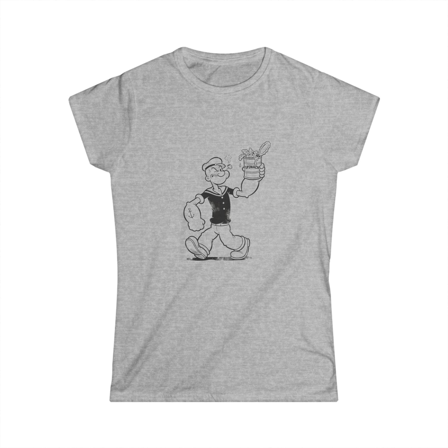 True Insights Damen Shirt Popeye Spinat Dose Retro Comic Sailor Motiv in Sport Grey, Vintage Cartoon Fan T-Shirt