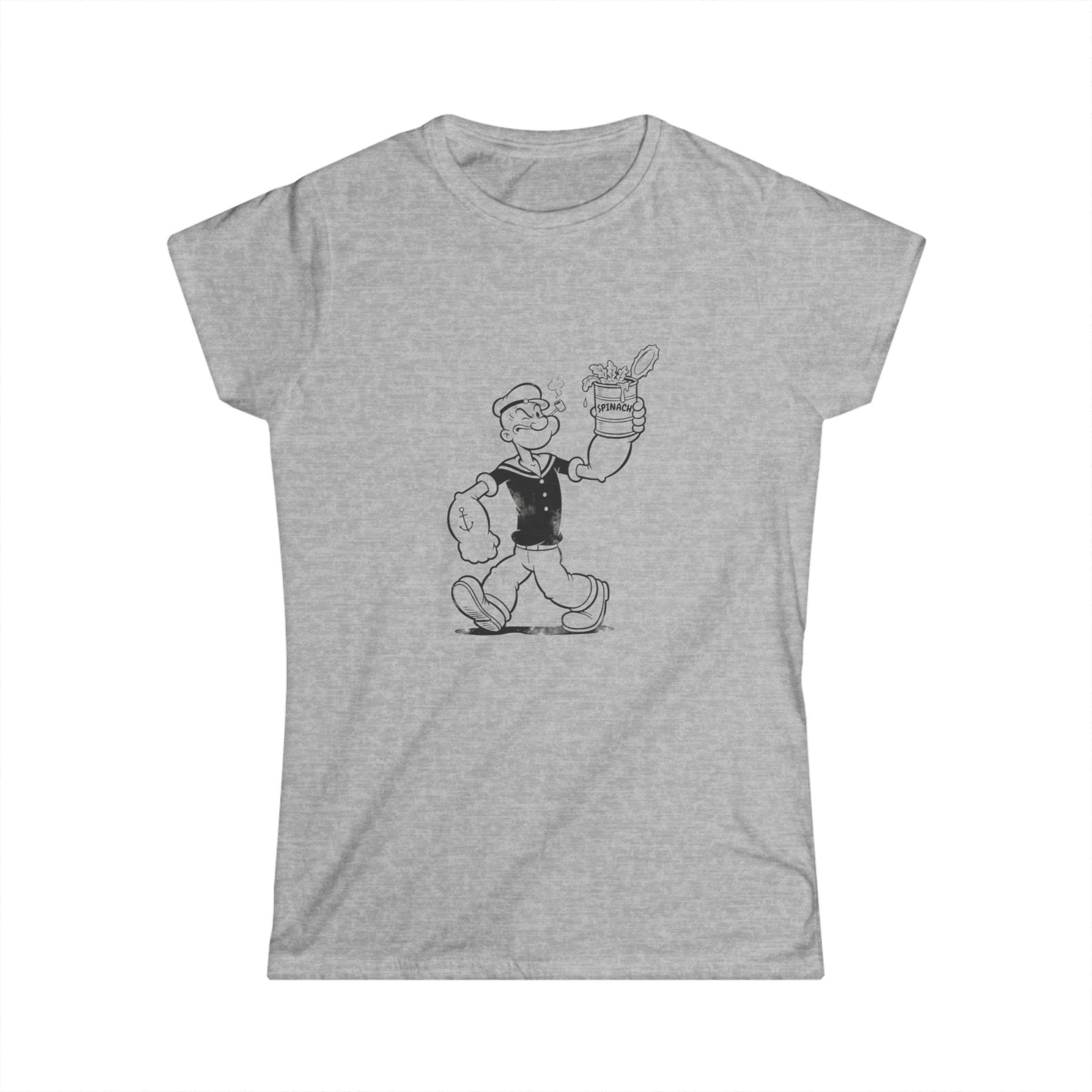 True Insights Damen Shirt Popeye Spinat Dose Retro Comic Sailor Motiv in Sport Grey, Vintage Cartoon Fan T-Shirt