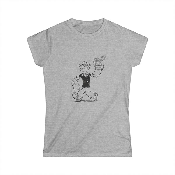 True Insights Damen Shirt Popeye Spinat Dose Retro Comic Sailor Motiv in Sport Grey, Vintage Cartoon Fan T-Shirt