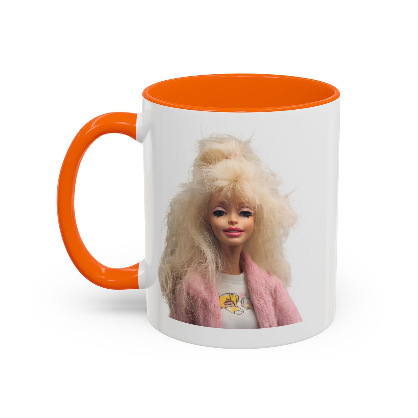 Retro 80er Puppe Tasse | Kultige Blondine mit Föhnfrisur & rosa Jacke | Kaffeebecher Geschenk für Nostalgie- & Barbie-Fans