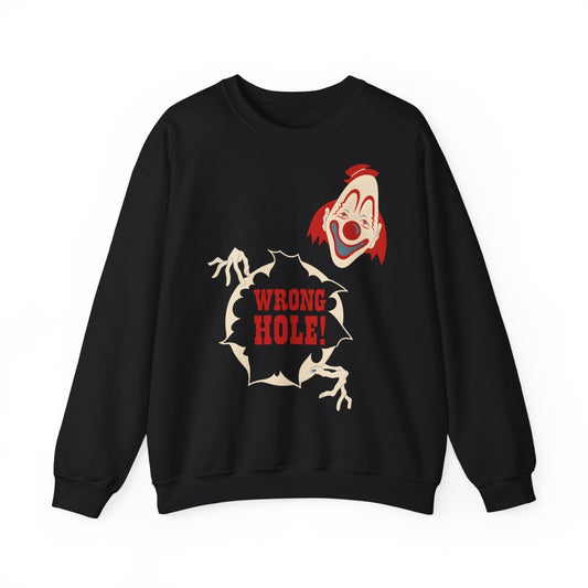 Sweatshirt – Wrong Hole! – Schwarzhumoriges Sweatshirt mit Clown-Design | True Insights Design mit Humor