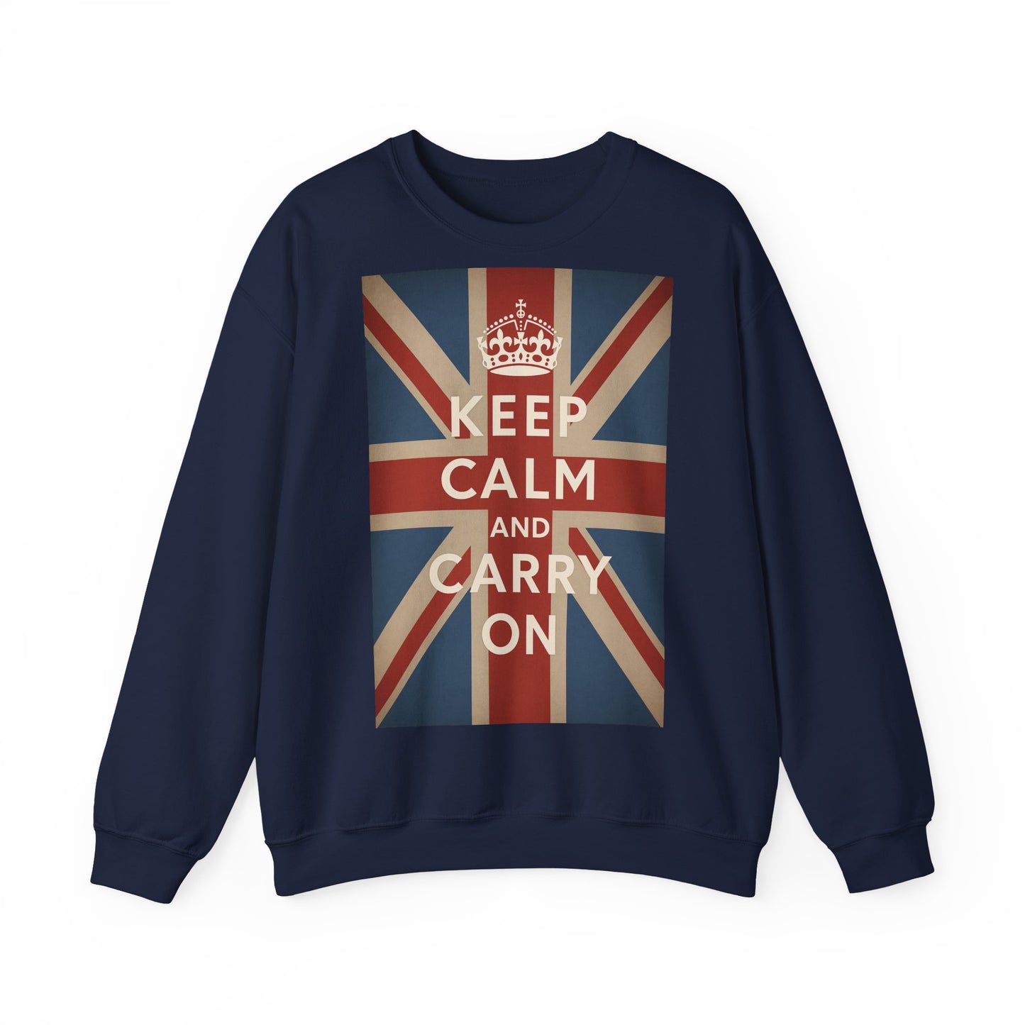 True Insights Sweatshirt Keep Calm and Carry On Union Jack Krone Vintage Pullover in Navy für UK Fans