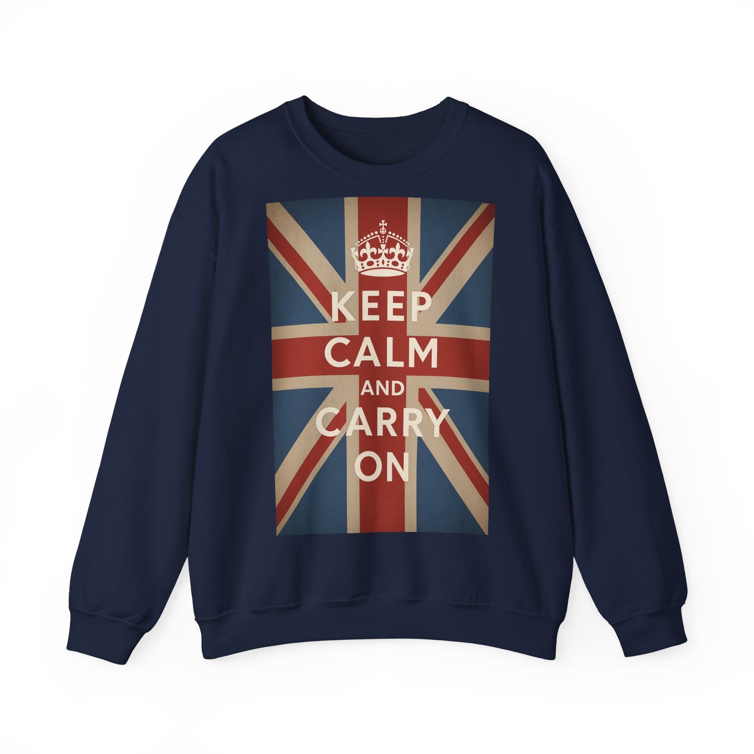 True Insights Sweatshirt Keep Calm and Carry On Union Jack Krone Vintage Pullover in Navy für UK Fans