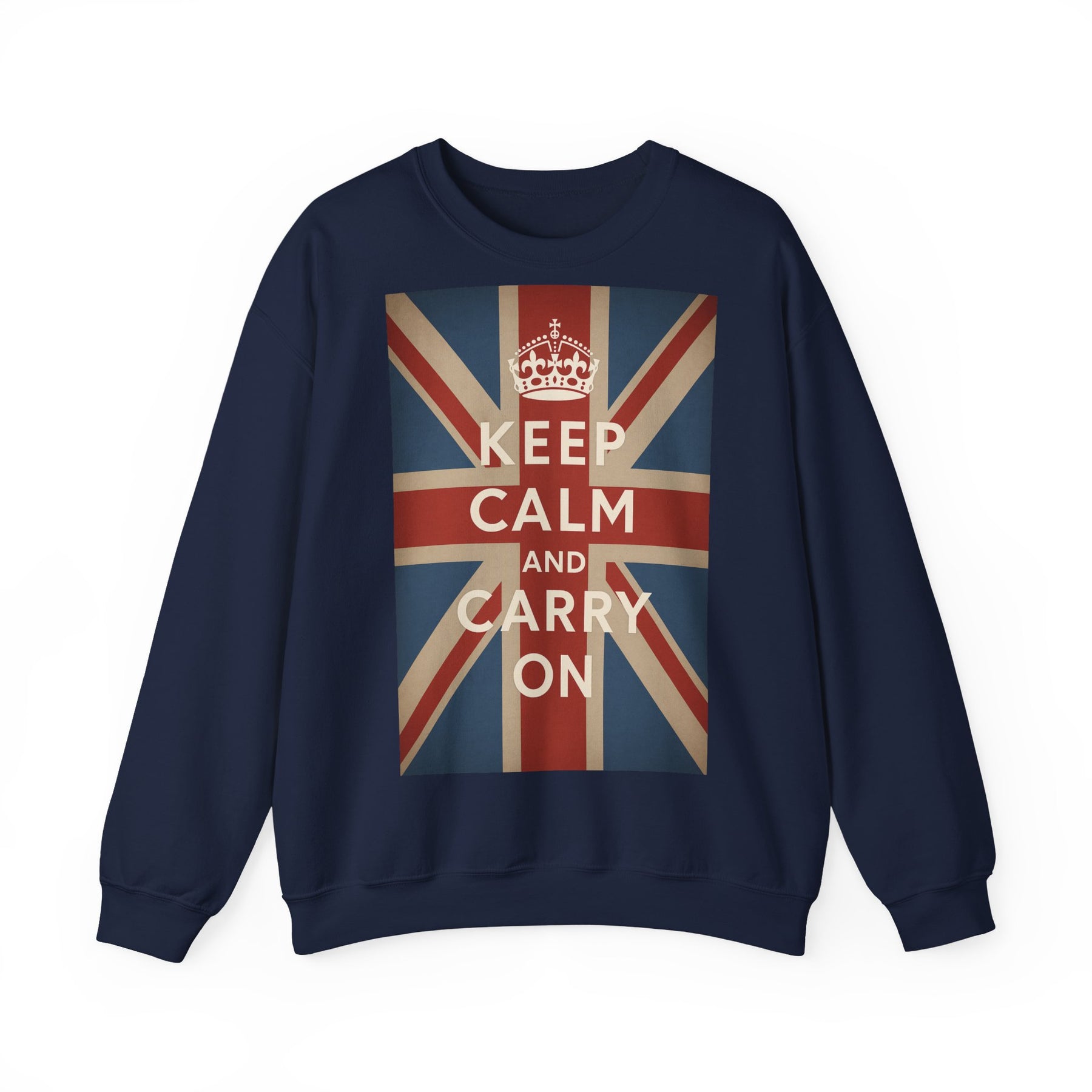 True Insights Sweatshirt Keep Calm and Carry On Union Jack Krone Vintage Pullover in Navy für UK Fans