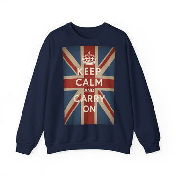 Keep Calm and Carry On Sweatshirt – Union Jack Britische Flagge Krone Vintage Pullover, Retro Geschenk UK Fans