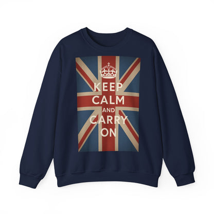 True Insights Sweatshirt Keep Calm and Carry On Union Jack Krone Vintage Pullover in Navy für UK Fans