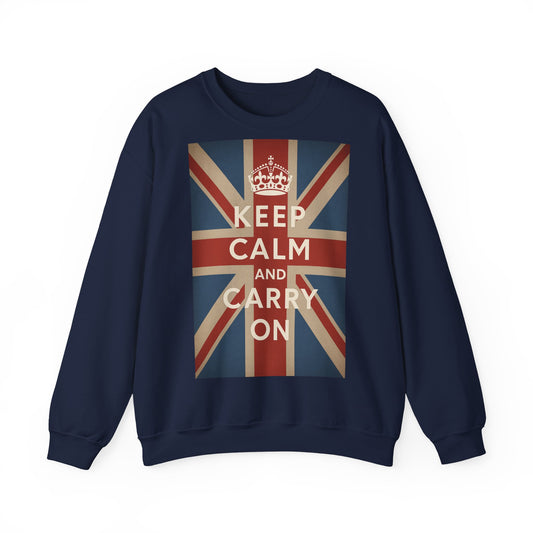Keep Calm and Carry On Sweatshirt – Union Jack Britische Flagge Krone Vintage Pullover, Retro Geschenk UK Fans