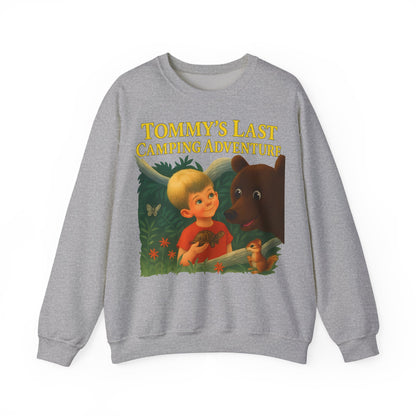 Sweatshirt – Tommy’s Last Camping Adventure Sweatshirt – Schwarzer Humor trifft Retro-Kinderbuchstil | True Insights Design mit Humor