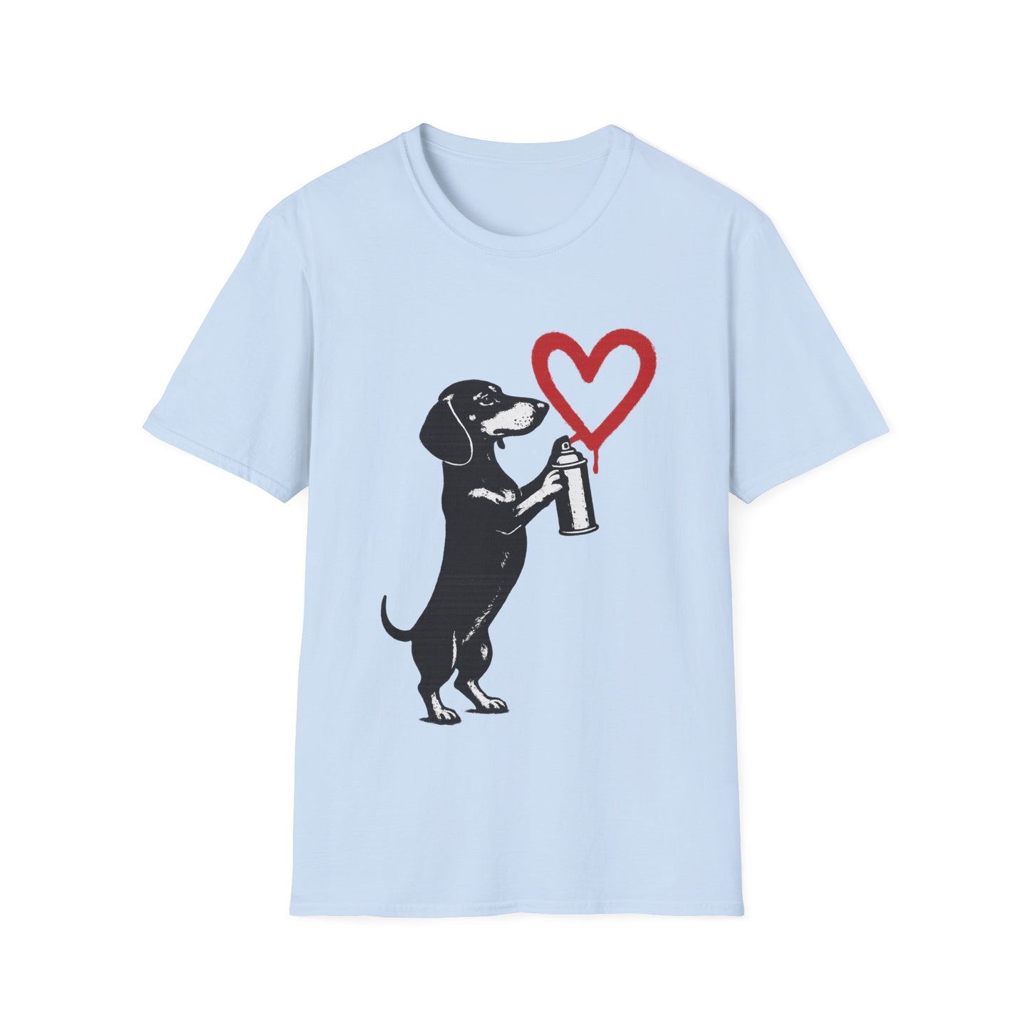 Dackel mit Sprühdose Herz T-Shirt Unisex – Street Art Graffiti Hund Motiv, perfektes Geschenk für Dackelliebhaber & Valentinstag