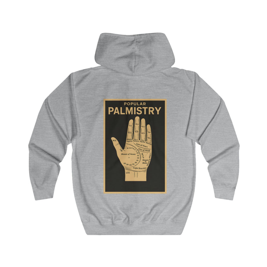 True Insights Popular Palmistry Zip-Hoodie – Vintage-Handlinien-Motiv